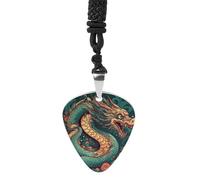 LOKLNEYK Oriental Dragon Pattern Necklaces Guitar Pick Holder Pendant Necklace Stainless Steel R&B Music Jewelry for Music Lover