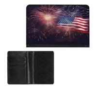 LOKLNEYK Passport Wallet Firework American Flag 4Th of July Passport Holder Travel Passport Cover for Travel Must Haves Accessories