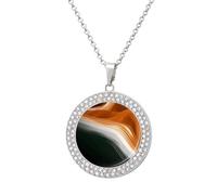 LOKLNEYK Pattern of Flag Elements Necklace Round Coin Pendant Necklaces Charm Round Pendant Initial Necklaces Fashion Jewelry, One Size, Metal, No Gemstone