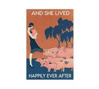 LOKLNEYK Pig And She Lived Happily Vintage Poster Canvas Poster Wall Art Decor Print Picture Paintings for Living Room Bedroom Decoration 20x30inch(50x75cm)
