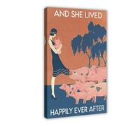 LOKLNEYK Pig And She Lived Happily Vintage Poster Canvas Poster Wall Art Decor Print Picture Paintings for Living Room Bedroom Decoration 12x18inch(30x45cm)