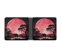 LOKLNEYK Pink Moon Elephant Wallet Bifold Passcase Slim Wallet Leather Compact Credit Card Holder Front Pocket Cash Purse