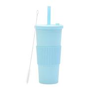 LOKLNEYK Plastic Cup Double Layer AS 700ml Large Straw Portable Outdoor Leisure Green(Blue4)