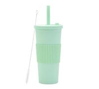 LOKLNEYK Plastic Cup Double Layer AS 700ml Large Straw Portable Outdoor Leisure Green(Green)