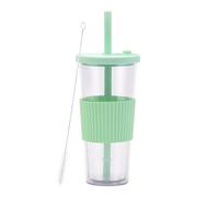 LOKLNEYK Plastic Cup Double Layer AS 700ml Large Straw Portable Outdoor Leisure Green(Green 7)