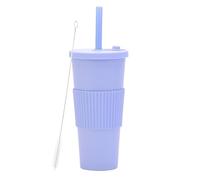 LOKLNEYK Plastic Cup Double Layer AS 700ml Large Straw Portable Outdoor Leisure Green(Light Blue)