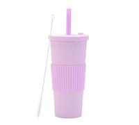 LOKLNEYK Plastic Cup Double Layer AS 700ml Large Straw Portable Outdoor Leisure Green(Light Purple)