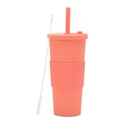 LOKLNEYK Plastic Cup Double Layer AS 700ml Large Straw Portable Outdoor Leisure Green(Orange Red)