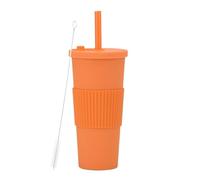 LOKLNEYK Plastic Cup Double Layer AS 700ml Large Straw Portable Outdoor Leisure Green(Orange1)