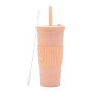 LOKLNEYK Plastic Cup Double Layer AS 700ml Large Straw Portable Outdoor Leisure Green(OrangeYellow)