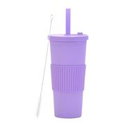 LOKLNEYK Plastic Cup Double Layer AS 700ml Large Straw Portable Outdoor Leisure Green(Purple)