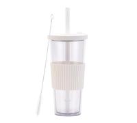 LOKLNEYK Plastic Cup Double Layer AS 700ml Large Straw Portable Outdoor Leisure Green(White 3)