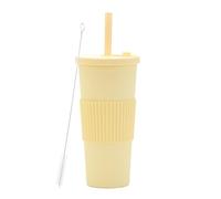LOKLNEYK Plastic Cup Double Layer AS 700ml Large Straw Portable Outdoor Leisure Green(Yellow)