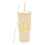 LOKLNEYK Plastic Cup Double Layer AS 700ml Large Straw Portable Outdoor Leisure Green(Yellow1)