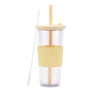 LOKLNEYK Plastic Cup Double Layer AS 700ml Large Straw Portable Outdoor Leisure Green(Yellow3)