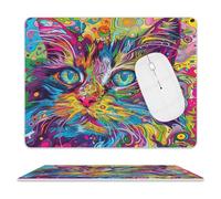 LOKLNEYK PU Mouse Pad A Psychedelic Cat Leather Mouse Pad Office Desk Mat