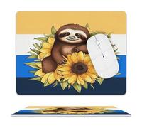 LOKLNEYK PU Mouse Pad Cartoon Sloth Sitting on Sunflower Leather Mouse Pad Office Desk Mat