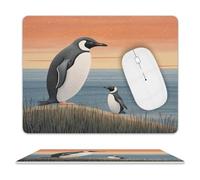 LOKLNEYK PU Mouse Pad Hand Drawn Penguin Leather Mouse Pad Office Desk Mat