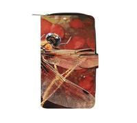 LOKLNEYK Red Dragonfly Wallet for Women Leather Travel Long Clutch Purse Zipper Coin Pocket Large Capacity Credit Card Holder