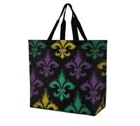 LOKLNEYK Reusable Grocery Bag 3D Fleur De Lis Mardi Gras Washable Reusable Grocery for Shopper Everyday Life