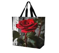 LOKLNEYK Reusable Grocery Bag Blooming Red Rose Washable Reusable Grocery for Shopper Everyday Life