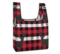 LOKLNEYK Reusable Grocery Bag Buffalo Plaid Deer Foldable Shopping Bag for Shopper Everyday Life