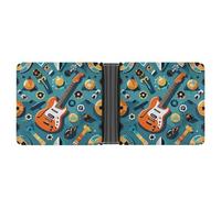 LOKLNEYK Rock Instrumental Patterns Wallet Bifold Passcase Slim Wallet Leather Compact Credit Card Holder Front Pocket Cash Purse
