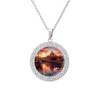 LOKLNEYK Rome Sunset Necklace Round Coin Pendant Necklaces Charm Round Pendant Initial Necklaces Fashion Jewelry, One Size, Metal, No Gemstone