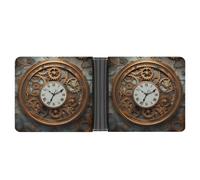 LOKLNEYK Rusty Steampunk Clock Wallet Bifold Passcase Slim Wallet Leather Compact Credit Card Holder Front Pocket Cash Purse