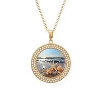 LOKLNEYK Seashells on The Beach Necklace Round Coin Pendant Necklaces Charm Round Pendant Initial Necklaces Fashion Jewelry, One Size, Metal, No Gemstone