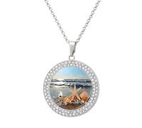 LOKLNEYK Seashells on The Beach Necklace Round Coin Pendant Necklaces Charm Round Pendant Initial Necklaces Fashion Jewelry, One Size, Metal, No Gemstone