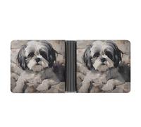 LOKLNEYK Shih Tzu Wallet Bifold Passcase Slim Wallet Leather Compact Credit Card Holder Front Pocket Cash Purse