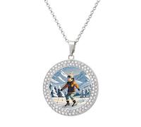 LOKLNEYK Skiing Theme Necklace Round Coin Pendant Necklaces Charm Round Pendant Initial Necklaces Fashion Jewelry, One Size, Metal, No Gemstone