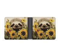 LOKLNEYK Sloth Sunflower Wallet Bifold Passcase Slim Wallet Leather Compact Credit Card Holder Front Pocket Cash Purse