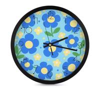 LOKLNEYK Small Blue Flowers Wall Clock 10 Inch Silent Non-Ticking Modern Clocks Battery Operated for Office, Home, Bathroom, Kitchen, Bedroom