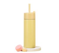 LOKLNEYK Sports Water Cup Stainless Steel 650ml Large Straw Insulated Outdoor Travel Black(Light Yellow)