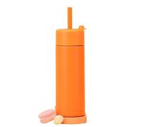 LOKLNEYK Sports Water Cup Stainless Steel 650ml Large Straw Insulated Outdoor Travel Black(Orange)