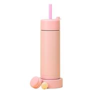 LOKLNEYK Sports Water Cup Stainless Steel 650ml Large Straw Insulated Outdoor Travel Black(Pink)