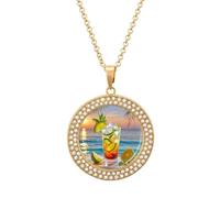 LOKLNEYK Summer Seaside Sunset Necklace Round Coin Pendant Necklaces Charm Round Pendant Initial Necklaces Fashion Jewelry, One Size, Metal, No Gemstone