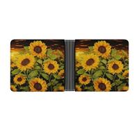 LOKLNEYK Sun Flower Wallet Bifold Passcase Slim Wallet Leather Compact Credit Card Holder Front Pocket Cash Purse