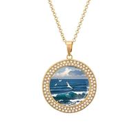 LOKLNEYK The Deep Blue Sea Necklace Round Coin Pendant Necklaces Charm Round Pendant Initial Necklaces Fashion Jewelry, One Size, Metal, No Gemstone