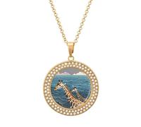 LOKLNEYK The Deep Ocean Necklace Round Coin Pendant Necklaces Charm Round Pendant Initial Necklaces Fashion Jewelry, One Size, Metal, No Gemstone