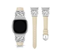 LOKLNEYK The Leather Strap Is Compatible Fit For Fitbit Versa 4/Versa 3/Fitbit Sense 2/Sense Watch Strap With An Interlocking Latch(Silver white)