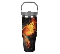 LOKLNEYK Travel Mug Cup Fire and Water Phoenix Stainless Steel Vacuum Water Bottle with Lid and Straw 30 Oz Tumbler with Handle Insulated Tumblers for Gifts Party Office Coffee