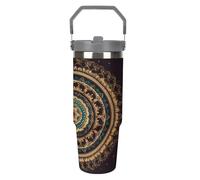 LOKLNEYK Travel Mug Cup Mandala Stainless Steel Vacuum Water Bottle with Lid and Straw 30 Oz Tumbler with Handle Insulated Tumblers for Gifts Party Office Coffee