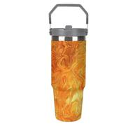 LOKLNEYK Travel Mug Cup Orange and Yellow Lava Stainless Steel Vacuum Water Bottle with Lid and Straw 30 Oz Tumbler with Handle Insulated Tumblers for Gifts Party Office Coffee