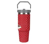 LOKLNEYK Travel Mug Cup Red Polka Dot Hedgehog Stainless Steel Vacuum Water Bottle with Lid and Straw 30 Oz Tumbler with Handle Insulated Tumblers for Gifts Party Office Coffee