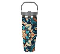 LOKLNEYK Travel Mug Cup Vintage Mandala Flowers Stainless Steel Vacuum Water Bottle with Lid and Straw 30 Oz Tumbler with Handle Insulated Tumblers for Gifts Party Office Coffee
