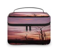 LOKLNEYK Travel Toiletry Bag Large Capacity Cosmetic Bag Leather Toiletry Organizer Waterproof Makeup Bags Portable Makeup Pouch Pink Dusk Background Shaving Bags Wide-open Travel Bag for Women