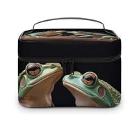 LOKLNEYK Travel Toiletry Bag Large Capacity Cosmetic Bag Leather Toiletry Organizer Waterproof Makeup Bags Portable Makeup Pouch Two Frogs Shaving Bags Wide-open Travel Bag for Women